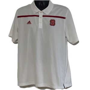 Adidas Climalite Men's Polo Sz  L  White With Red Stripe Logo NC State